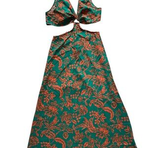 Floral Green and Orange Two-Piece Dress